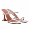 Sommer Amina Muaddi Gilda Sandalen Schuhe Damen Mules Kristallverzierte Leder Mules Martini Heels Partykleid Perfektes Gehen eu43