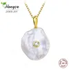 Pendant Necklaces Hongye 100% 925 collier en argent pour les femmes réel naturel perle d'eau douce pendentifs plat Baroque or bijoux cadeau de mariage 230928