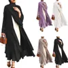 Vêtements ethniques Musulman Manches longues Flowy Maxi Cardigan Islamique Ouvert Avant Kimono Abaya Robe Turquie Kaftan Couleur Solide Ceinture Loose2396