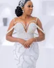 2023 Oct Arabic Aso Ebi Plus Size Mermaid White Wedding Dress Crystals Pearls Luxurious Bridal Gowns Dresses ZJ54