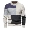 Pulls pour hommes Automne et hiver Tendance Mode Color Block Pull tricoté Olor Correspondant Fleur torsadée