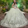 Robe Quinceanera en Tulle vert sauge brillant, avec des appliques de perles en cœur, robe de bal en dentelle, robe douce seize