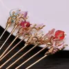 Hårklipp vintage kinesisk stil Hanfu Stick Women Metal Glaze Fork Chopsticks Hairpin Woman Jewel Clip Accessories