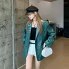 Frauen Leder koreanische Vintage -Krokodilmuster Faux -Anzug Jacke Frühling Frauen lässige Revers Langarm weibliche PU Blazers Mantel