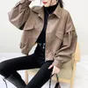 Women's Jackets Leather Casual PU Pockets Coat Outerwear For Women 2023 Autumn/Winter Loose Thickened Ruffle Edge Jacket Clothing