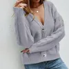 Kvinnors tröjor Vinterbomull Solid Color Sweater Deep V-Neck Pullover Sexig för Women Button Harajuku Sueter Femme Outfits