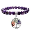 Strang Natürliche Heilkristallperlen 7 Chakra Rosenquarz Reiki Yoga Meditation Baum des Lebens Stein Stretch-Armband Frauen Mädchen Schmuck