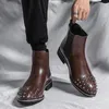Moda rebites homens chelsea botas de negócios deslizamento-on oxfords sapatos designer de luxo couro formal sapatos masculinos 1aa60