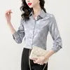 Quality Silk Satin Plaid Black Blouses Long Sleeve Women Designer Jacquard Elegant Shirt 2023 Autumn Winter Office Lady Runway Lapel Button Shirts Plus Size Tops