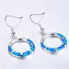 Dangle Earrings Simple Trendy Round Circle White Blue Opal Stone Drop Punk Silver Color Hook For Women Wedding
