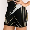 Skirts Art Deco Design Women's Skirt Mini A Line With Hide Pocket Gold Golden Faux Foil Black Little Party Never