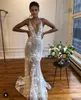 Berta Mermaid 웨딩 드레스 2023 스파게티 스트랩 환상 3D 꽃 아플리크 구슬로 된 신부 가운 등이없는 해변 웨딩 드레스