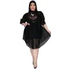 Plus Size Dresses WUHE Dot Mesh Sheer Club Dress Women Black Ruffles Sexy Bodycon See-through Night Party Vestido De Festa