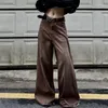 Jeans da donna American Vintage Marrone Distressed Lavato a gamba larga Oversize Streetwear Tinta unita Sciolto Dritto a vita alta da donna