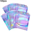 100Pcs Set Clear Holographic Laser Seal Bags Eyelashes Party Foods Gift Keep Fresh Package Storage Pouch Supplies247r