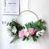 Flores decorativas rosa flor anel de metal argola pendurado decoração para casa floral noiva grinalda artificial ornamento de casamento guirlandas falsas