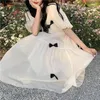 Casual Dresses Women Princess Chiffon College Dress Vintage Clothes Junior High School Graduation Party Long Sweet Bubble Sleeve Beige