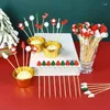 Forks 100pcs Christmas Bamboo Skewer Cocktail Picks Dessert Buffet Fruit Salad Fork Cake Muffin Party Vegetable Sticks Toothpicks