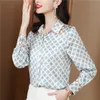 Designer Classic Satin Plaid Women Silk Lapel Button Up Graphic Shirts 2023 Autumn Winter Office Ladies Elegant and Youth Blouses Plus Size Tops