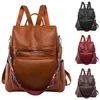 Skolväskor kvinnors läderkonvertibla ryggsäckväska handväska tvättväska