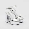 11Raso Plateau Metallic Peep-Toe-Plateau-Sandalen, klobige Block-High-Heels, Knöchel-Plaque-Riemen-Pumps mit Absatz, Damen-Luxus-Designer-Schuhe, Damen-Fabrikschuhe