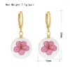 Boucles d'oreilles pendantes belle couleur or placage coloré rose vert bleu fleur sèche filmée goutte pour femmes fille élégante déclaration chic bijoux