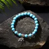 Bracelets de charme Bracelet en cristal de guérison en pierre naturelle pour femmes extensible perlé réglable Yoga éléphant Turquoise