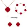 Van Ställer in fyra bladklöver designer halsband smycken cleef hänge halsband armband stud örhänge kvinnor valentins dag födelsedag tre-stycken gåvor