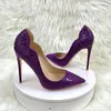 Klänningsskor lila 3D -krokodileffekt Kvinnor Curl edeged Pointy Toe High Heel Sexig slip på stilettpumpar plus storlek 44 45