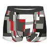 Underpants Humor Boxer Black Grey And Red Squares Shorts Panties Briefs Men Underwear Geometric Stitching Mid Waist For Male