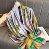 Foulards 2023 Satin Soie Foulard Châle Mode Fleurs Imprimer Design Pour Femme Polyvalent Foulard Wraps Serviette De Plage Bandana