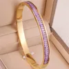 Bracelet en acier inoxydable 316L léger Style de luxe Micro ensemble Zircon coloré carré cristal demi-anneau Bracelet pour femme