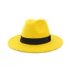 2021 Trend Unisex Wool Felt Jazz Fedora Hats Casual Men Women Ribbon Band Wide Brim cowboy Hat Panama Trilby Formal Party Cap246D