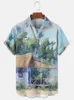 メンズカジュアルシャツ2023夏3DプリントY2Kハワイアンコットンシャツ半袖緑の輸入衣料旅行超贅沢