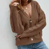 Kvinnors tröjor Vinterbomull Solid Color Sweater Deep V-Neck Pullover Sexig för Women Button Harajuku Sueter Femme Outfits