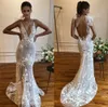 Berta sirène robes de mariée 2023 bretelles spaghetti Illusion 3D appliques florales perles robes de mariée dos nu robe de mariée de plage