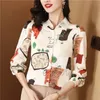 Vintage Fashion Satin Designer Shirt for Women 2023 Spring Autumn Long Sleeve Printed Bluses Plus Size Office Ladies Classic Lapel Casual Button Up Shirts Silk Top