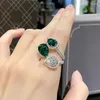 Bröllopsringar Tre-sten fingerring vatten droppe smaragd kubik zirkonfestband för kvinnor lovar födelsedagsmycken