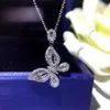 Ins Butterfly Pendant Fresh Simple Fashion Jewelry 925 Sterling Silver Princess Cut White Topaz CZ Diamond Gemstones Clavicle Neck311Q