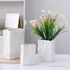 Vases 1pc Nordic Creativity Premium Pleated Paper Creamy Yellow/White Ceramic Vase Home Living Room Decor Flower Arrangement Device