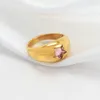 Bröllopsringar rosa CZ Stone Pentagram Dome Chunky Rings för kvinnor Rostfritt stål Boldringar Minimalistiska läckra smycken för kvinnor 230928