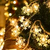 Decoraciones navideñas, guirnalda de luces LED con forma de copo de nieve, guirnalda blanca cálida, luces para el hogar, decoración de boda para Navidad