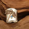 Кольца кластера UILZ Design Стрекоза Кольцо-манжета Натуральный лунный камень Прозрачный кварц Синий кристалл для женщин Свадебные украшения CRL229260F
