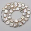 Chaînes Bijoux Superbe collier de perles baroques de pièce carrée blanche de 10 mm 16,5-17 pouces