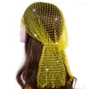 Berretti Sciarpa con testa di cristallo glitterata Avvolgere strass di lusso da donna Discoteca Cappello a rete Maglia scavata Turbante Accessorio per capelli