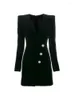 女性のスーツブラックベルベットvネックスリムスリーボタンの長袖ドレスジャケット