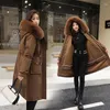 Trench da donna Giacca invernale 2023 Donna Parka Abbigliamento Cappotto lungo Fodera in lana Collo in pelliccia con cappuccio Spessore caldo staccabile Abbigliamento da neve Parka