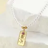 Hänge halsband sun stjärna blommor fyrkant varumärke röd cz imitation pärla för kvinnor halsband rostfritt stål lås guld färg krage utsökt