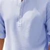 Camisas casuais masculinas algodão linho de manga comprida primavera outono cor sólida gola alta estilo praia plus size M-3XL