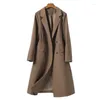 Men's Suits High Street Blazer Women's Mid-length Spring Autumn British Double-breasted Over-the-knee Solid Color Long Sleeves Suit